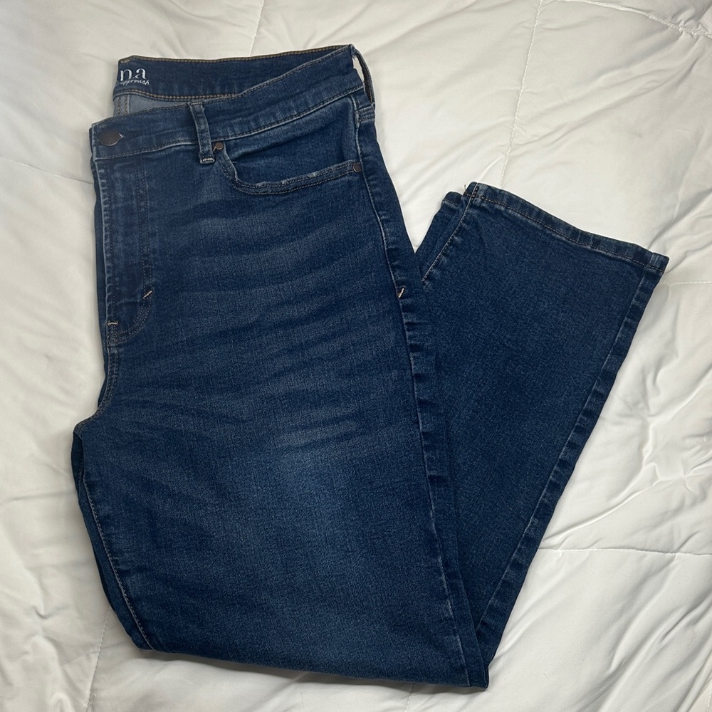 a.n.a Women's Dark Blue High Rise Straight Leg Jeans